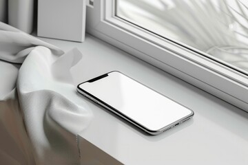 Poster - Pixel Perfect Image of Modern Smartphone Mockup on White Surface