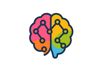 Poster - Neural network logo, a human brain emblem, presented as a  icon, featuring creative thinking through vector illustration, is an isolated science innovation sign and a colorful neurobiology