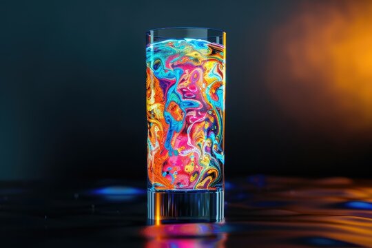 Beautiful Abstract Colourful Background Words Fake in a Glass on a Black Background 3D Rendering I