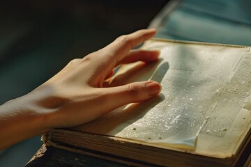 Poster - Sharp Picture of Closeup of Hand Touching Book