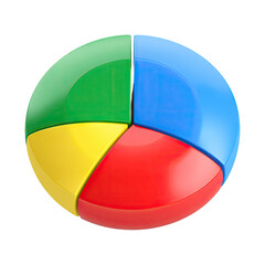 Poster - Colorful 3D Pie Chart with Four Segments in Bright Green, Blue, Red, and Yellow for Business and Education Use