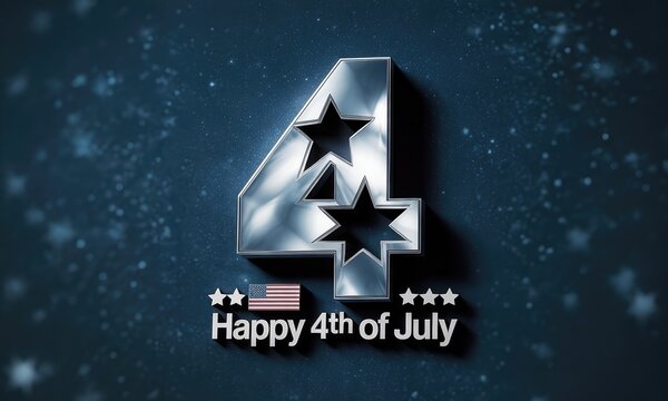 3 d metallic number four with stars festive design element