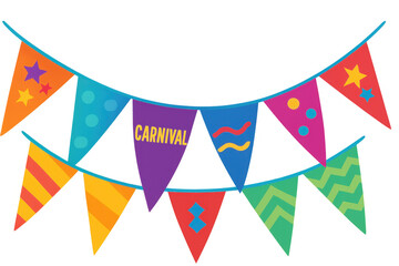 Poster - Vibrant carnival bunting with festive text hanging against transparent backdrop, creating celebratory atmosphere