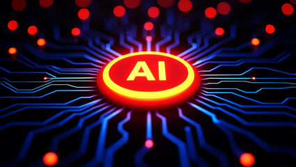 Fototapete - Artificial Intelligence Illustration Glowing AI Symbol and Neural Network Connections