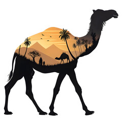 Fototapete - A full-body black silhouette of a camel with one hump, standing in a side profile with clear outlines and minimalistic design.