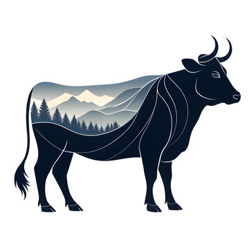 A full-body black silhouette of a cow with a visible udder, shown in side profile with clear outlines and a minimalistic design.