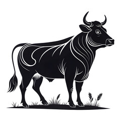 Fototapete - A full-body black silhouette of a cow with a visible udder, shown in side profile with clear outlines and a minimalistic design.