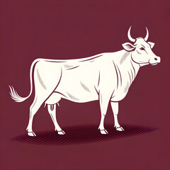 Fototapete - A full-body silhouette of a cow with horns and tail, shown in side profile with a clean, minimalistic design.