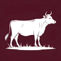 Fototapete - A full-body silhouette of a cow with horns and tail, shown in side profile with a clean, minimalistic design.