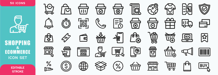 Poster - E-Commerce & Shopping thin line icons set. E-Commerce, Shop, Online Shopping Editable Stroke icons collection. Shopping symbols set. Vector illustration
