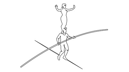 Poster - Continuous one line drawing circus artist. Circus. Tightrope walker and equilibrist. Circus performance. One continuous line isolated minimal illustration.Not AI.