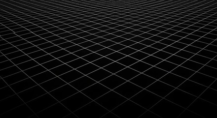 a dark background with a grid pattern of thin light lines receding into the distance perspective vie