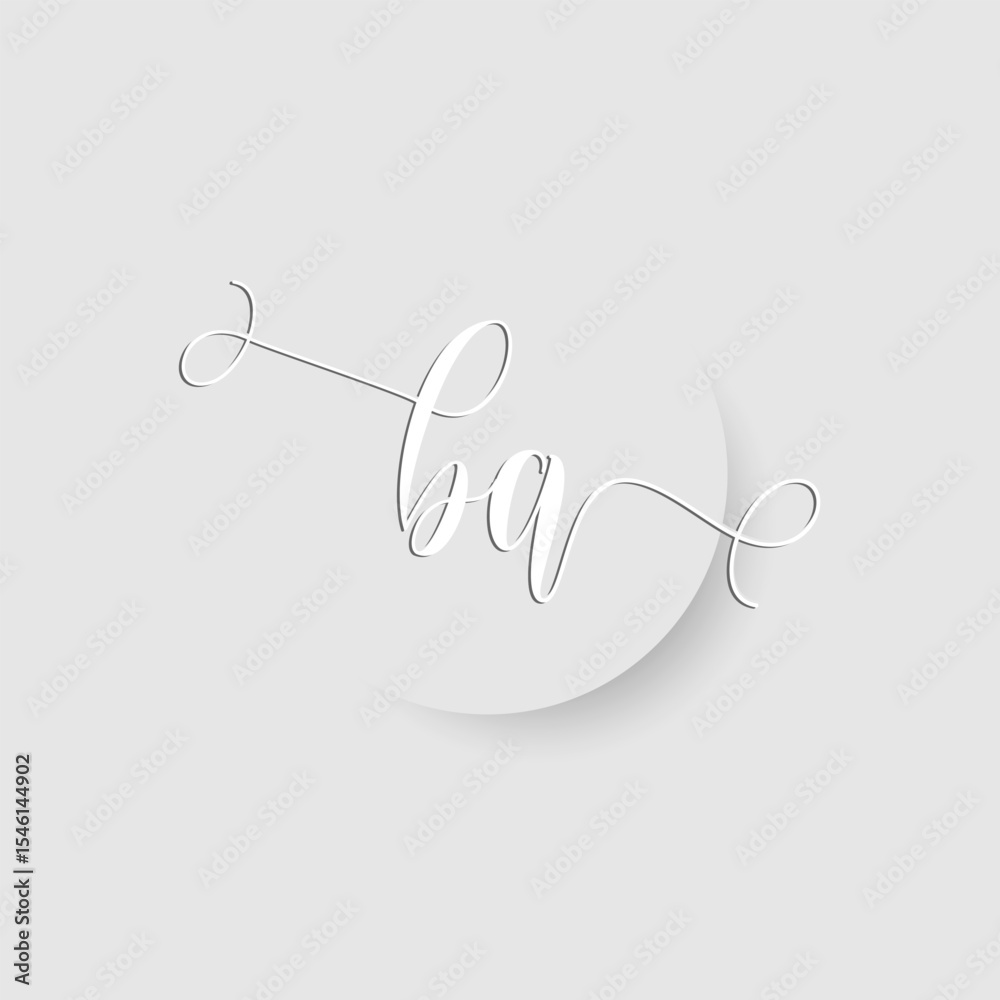Minimalist BA Letter Monogram in Script Font with Paper Cutout Effect ...