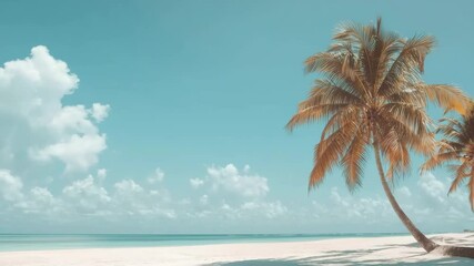 Aufkleber - Beautiful palm trees on the beach with a blue sky and white clouds on a sunny day.