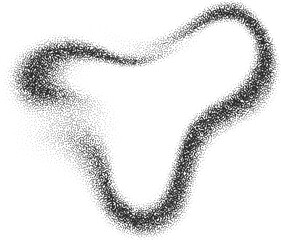 Poster - Grainy dotted gradient with pattern of noise texture. Wavy brushstroke with dust effect. Stipple splash and shadow. Fluid liquid halftone fade
