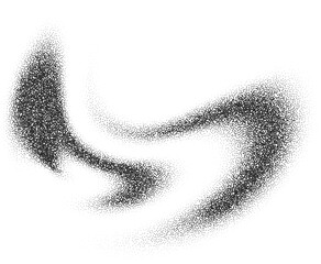Poster - Grainy dotted gradient with pattern of noise texture. Wavy brushstroke with dust effect. Stipple splash and shadow. Fluid liquid halftone fade