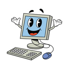 Leinwandbilder - Happy cartoon computer mascot with friendly expression and smiling face for design