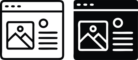 Poster - Minimalist Line Art Icon of Web Page with Profile, Text Boxes, and Image in Black and White Vector Style