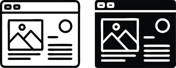 Poster - Minimalist Line Art Icon of Web Page with Profile, Text Boxes, and Image in Black and White Vector Style