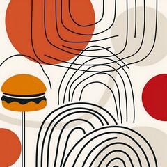 Poster - Minimalist Burger Illustration with Abstract Shapes and Bold Colors Modern Art