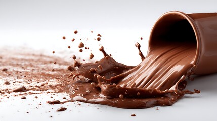 Poster - Chocolate milk spill in close up on a white background
