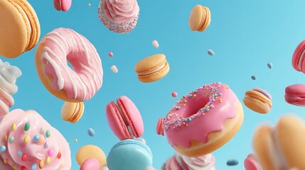 Aufkleber - Colorful frosted donuts with sprinkles and decorations