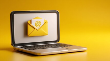 Aufkleber - Email icon illustration on laptop screen, yellow background