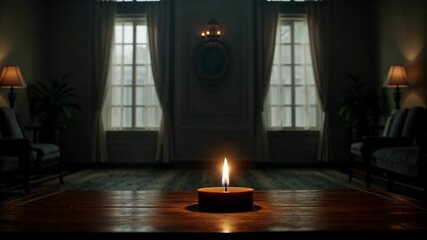 Wall Mural - there is a lit candle sitting on a table in a dark room