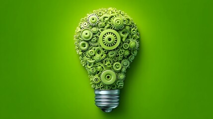 Poster - Light bulb with gears, ideas concept, green background