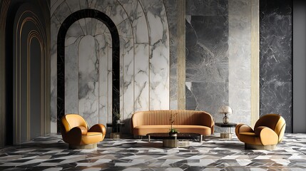 Poster - Mockup of an art deco style interior featuring a marble wall