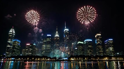 Wall Mural - fireworks are lit up in the sky over a city skyline