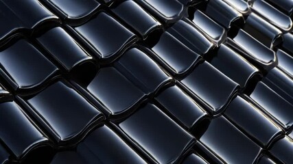 Poster - A close-up view of a black tiled roof with intricate details