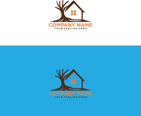 Leinwandbilder - Real Estate with tree logo design