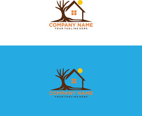 Leinwandbilder - Real Estate with tree logo design