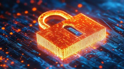 Poster - A padlock with an LED glow on a electronic circuit board, suitable for tech or security themes