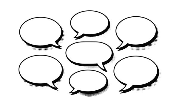 Modern vector illustration featuring a collection of comic-style speech bubbles in various elliptical, circular, and oval shapes, easily editable and scalable.