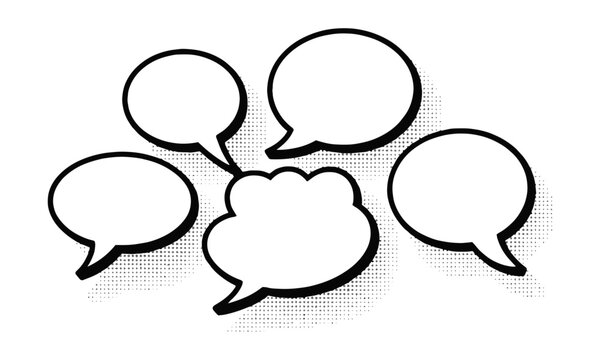 Modern vector illustration featuring a collection of comic-style speech bubbles in various elliptical, circular, and oval shapes, easily editable and scalable.
