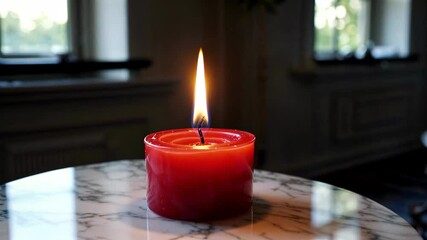 Wall Mural - there is a red candle that is lit on a marble table