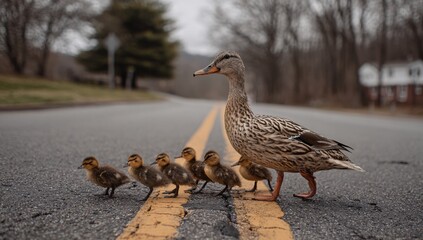 Ducklings Following Their Mother