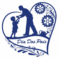 Poster - Silhouette of father and child inside heart with gears and dia dos pais text design element