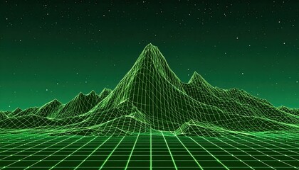 Poster - Digital Futuristic Mountain Landscape At Night