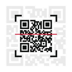 Scanning QR code with red laser line, digital access, mobile payment, barcode reader concept, modern flat vector illustration on white background.