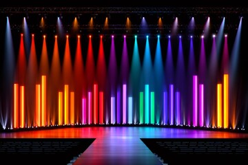 Aufkleber - Colorful stage lights illuminating empty catwalk and auditorium