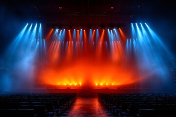 Aufkleber - Empty auditorium with stage lights illuminating smoke and seats