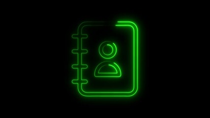 Poster - Animated green neon contact book icon against black background for design projects