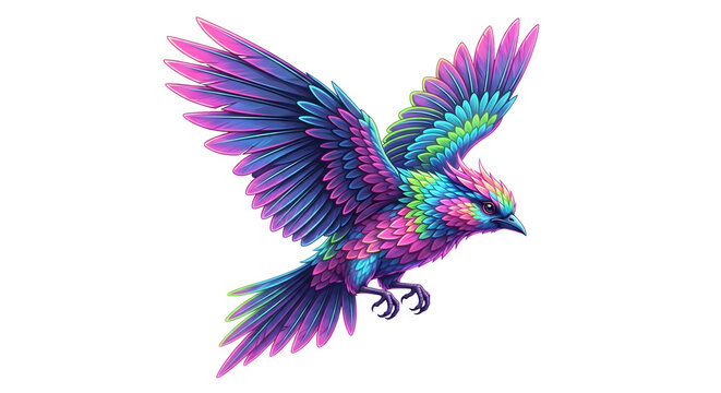 Rainbow bird in flight 3d rendered isolated on transparent background