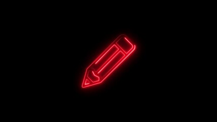 Poster - Glowing red neon pencil icon against a black background for creative designs