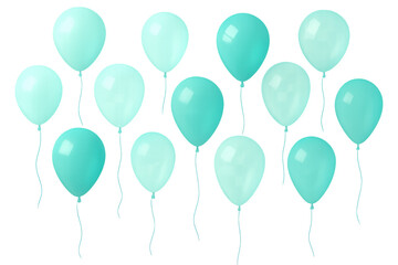 Poster - Many light green balloons floating upwards on a transparent background, perfect for celebrations and party invitations