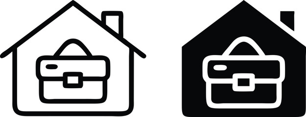 Poster - Minimalist Line Art Icon of House with Briefcase Inside Representing Home Office Business Concept in Black and White