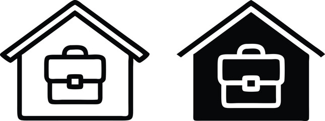 Poster - Minimalist Line Art Icon of House with Briefcase Inside Representing Home Office Business Concept in Black and White